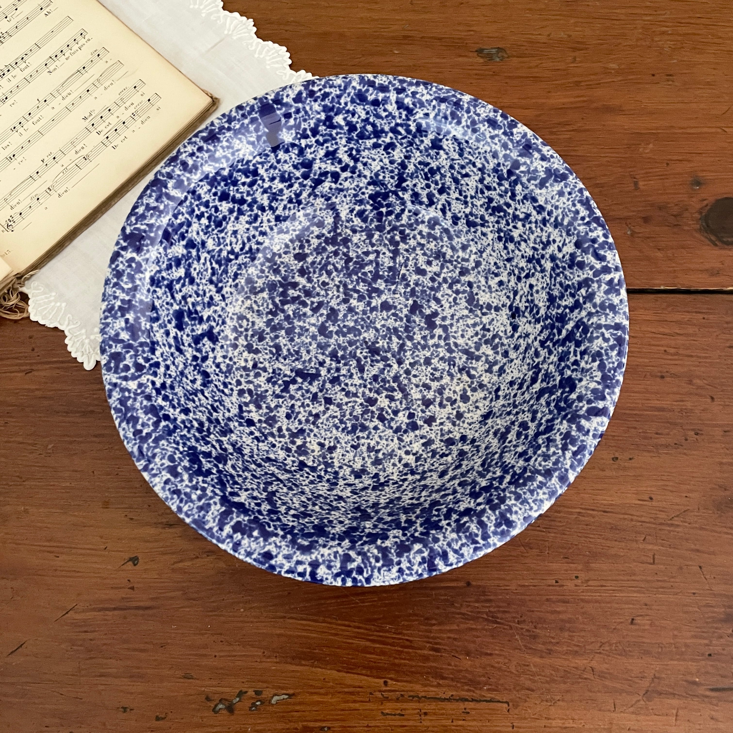jerseypotteryイギリスハンドペイントヴィンテージボウル English Vintage Stippled Bowl/イギリスヴィンテージの点描模様の青い