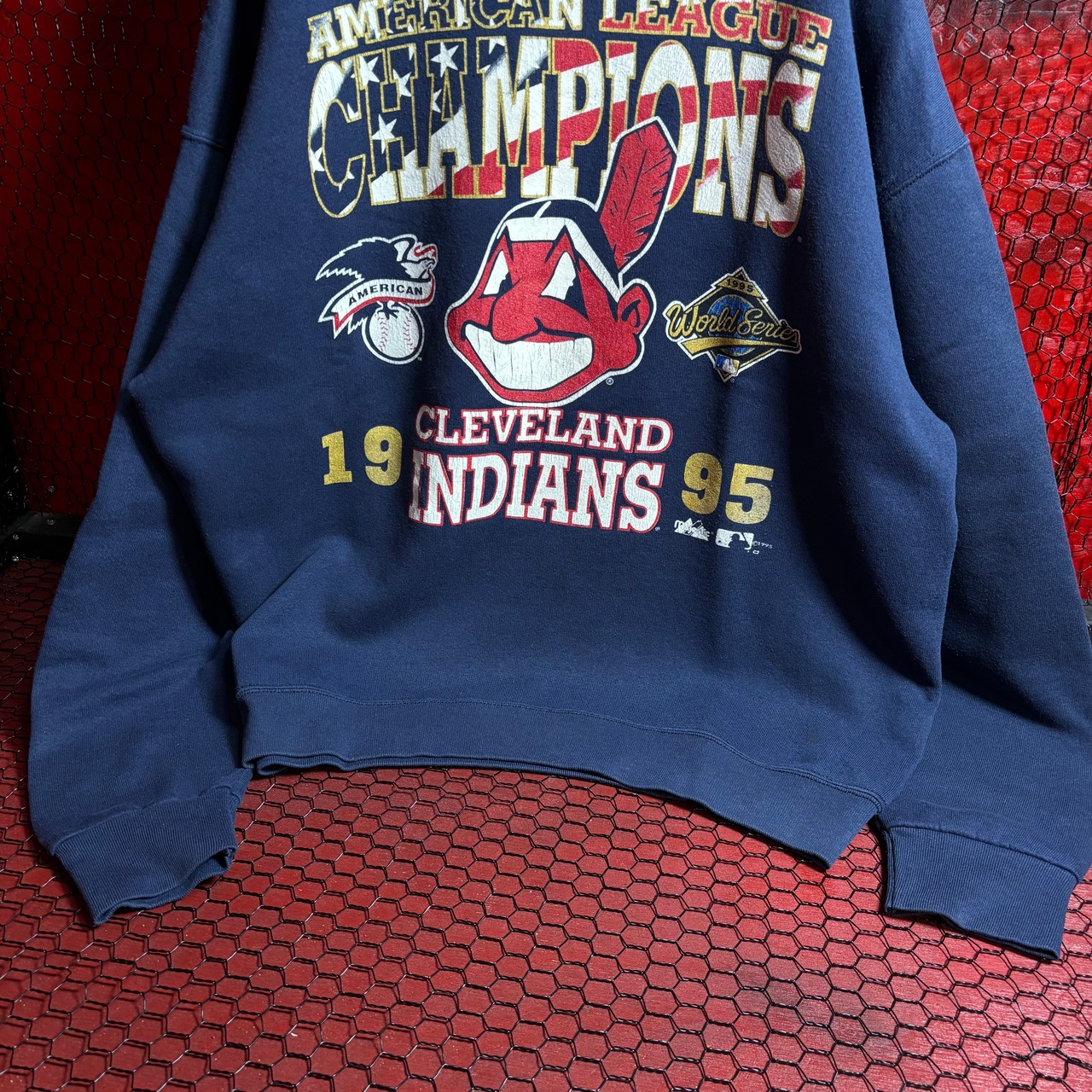 1995s USA インディアンズ　スウェット　INDIANS MLB ネイビー　チャンピオン　フルーツオブザルーム　