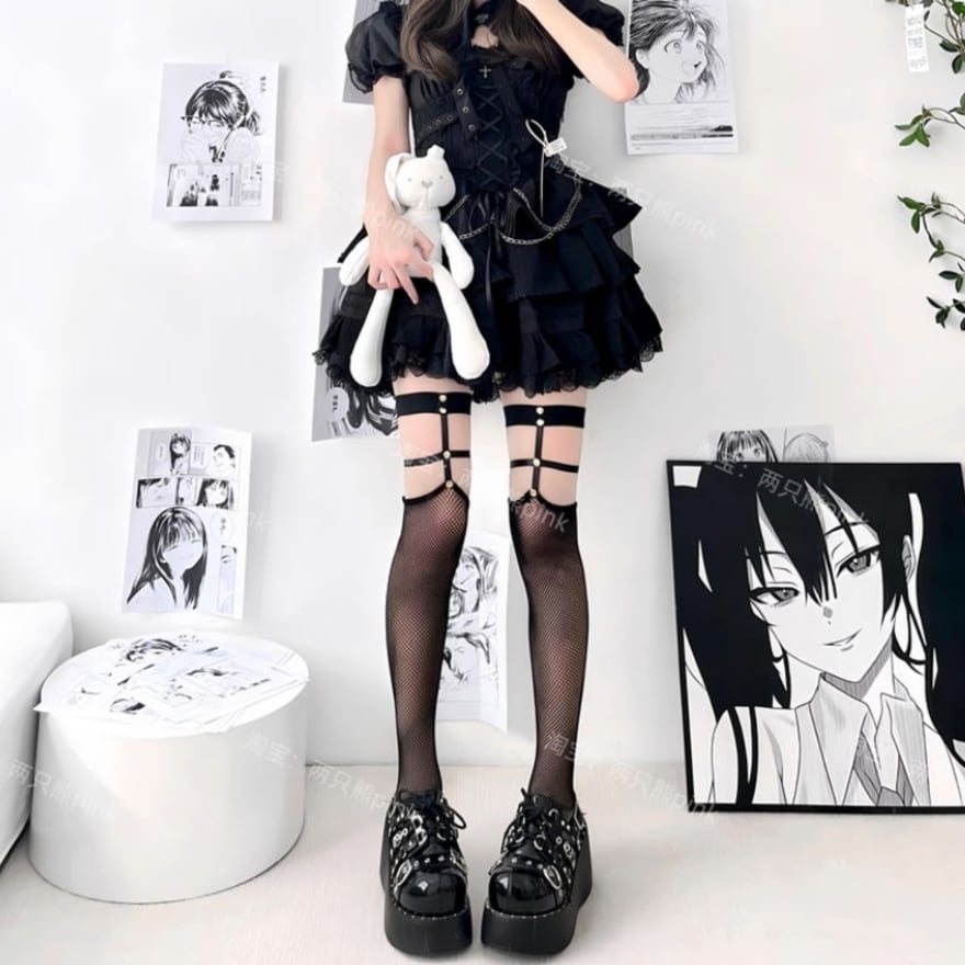 ゴスロリ通販 With U ゴスロリニーハイ 網タイツ 病みかわいい 原宿系