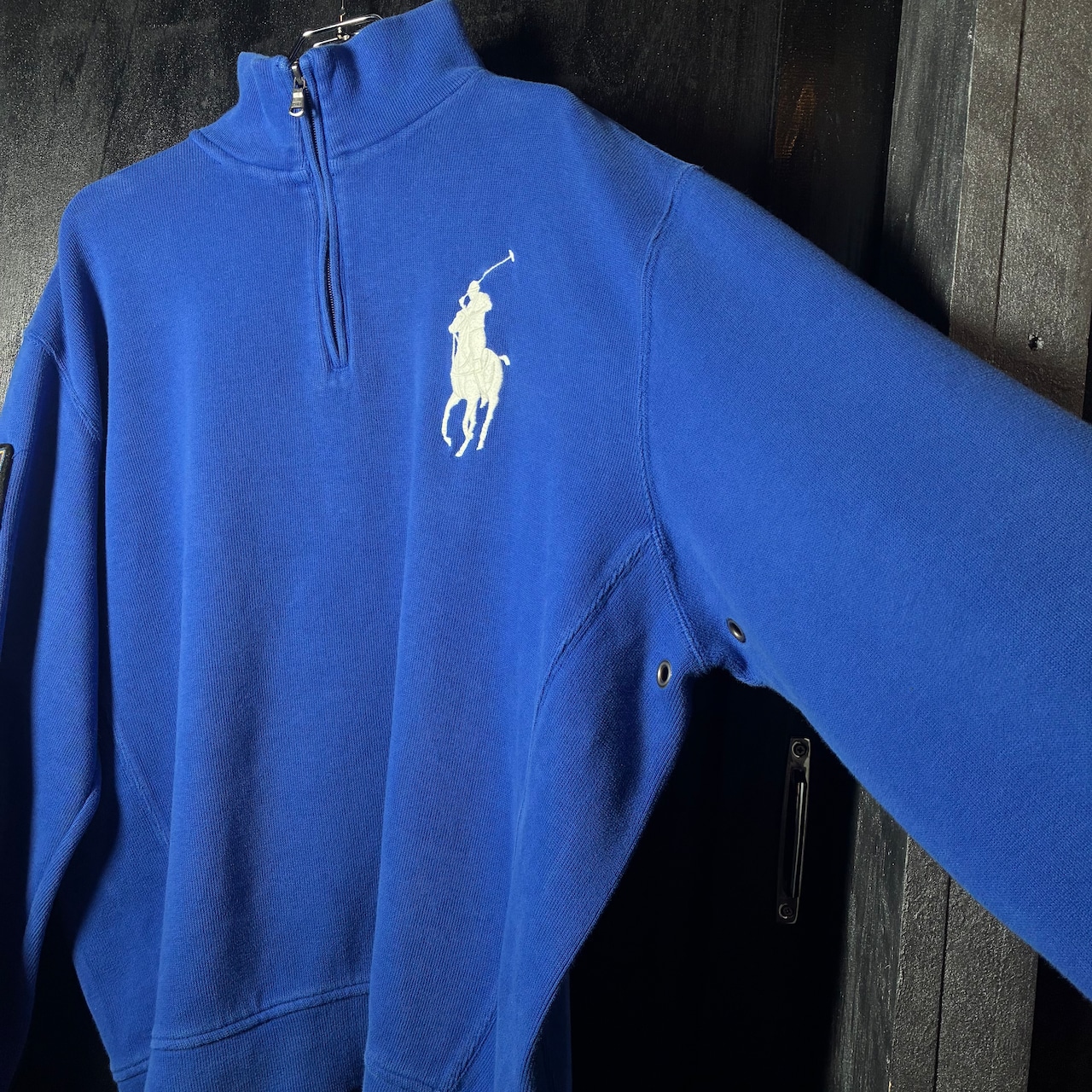 90s POLO RALPH LAUREN ハーフジップスウェット 青 刺繍ビッグポニー