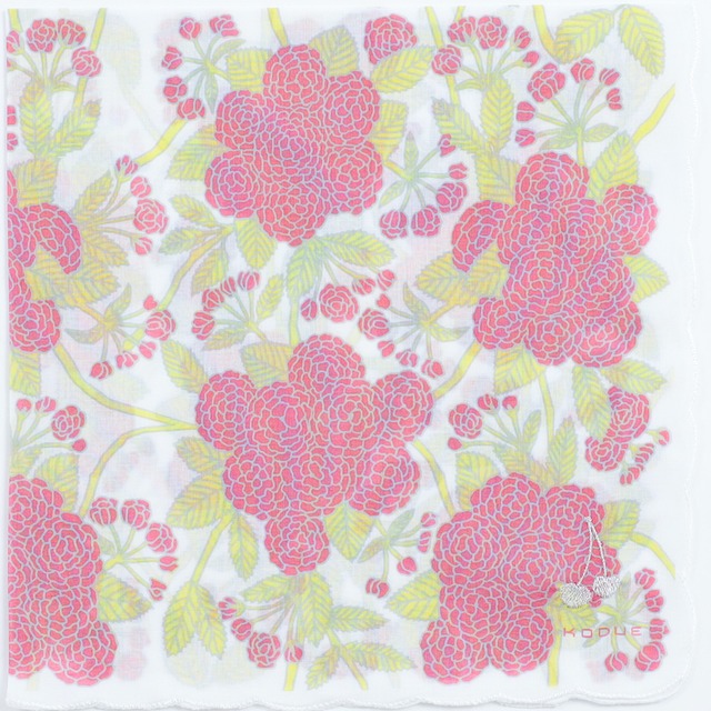 ひびのこづえ ハンカチ Cherry Blossom / ホワイト スカラップ仕上げ 刺繍入り 52x52cm 綿100% 日本製 KH21-01