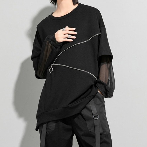 sheer sleeve zip tops / l0795