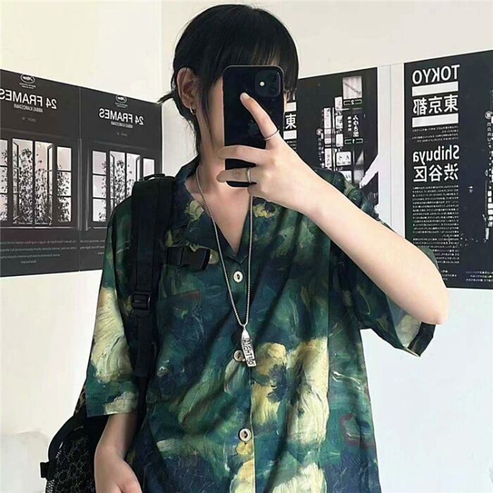 サマースタイルルーズシャツ レディーススタンダードプリントカジュアル レトロ 夏物 ケッペル80202857996