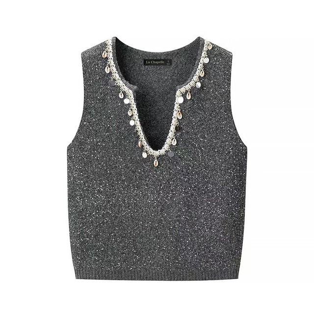 Sequin Trim Knit Vest　202680160