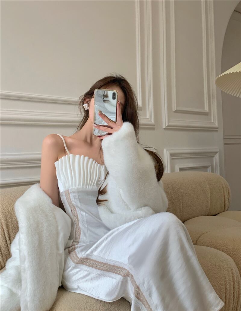 ドレス レースサテンスカート スプリングストラップレススリムウェスト 春物 ブラックストロベリース39705824478