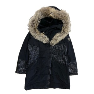 fur design middle length layered gimmick zip hoodie jacket