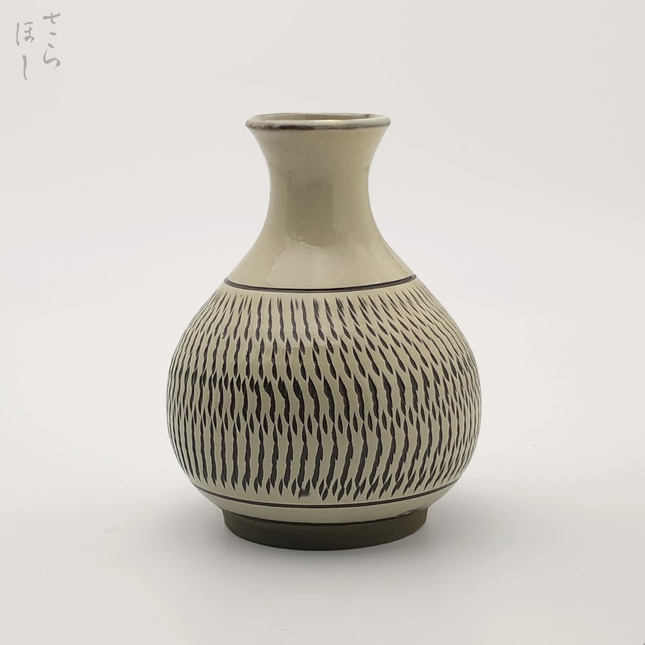 小鹿田焼 小袋窯 5寸一輪挿し 櫛描き/飛び鉋 白 高さ約14.5cm 陶器