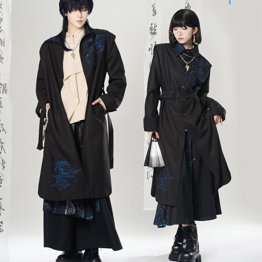 中華ゴシック ロングコート 刺繍 ユニセックス 卿棠 | ゴスロリ