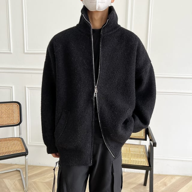 予約販売】ブルゾン アウター ジップアップ 無地 ニット ハイネック