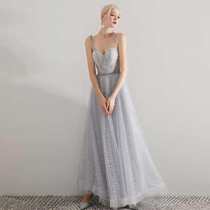 エレガント イブニングドレス 細見えシルエット ソフトチュール ロング