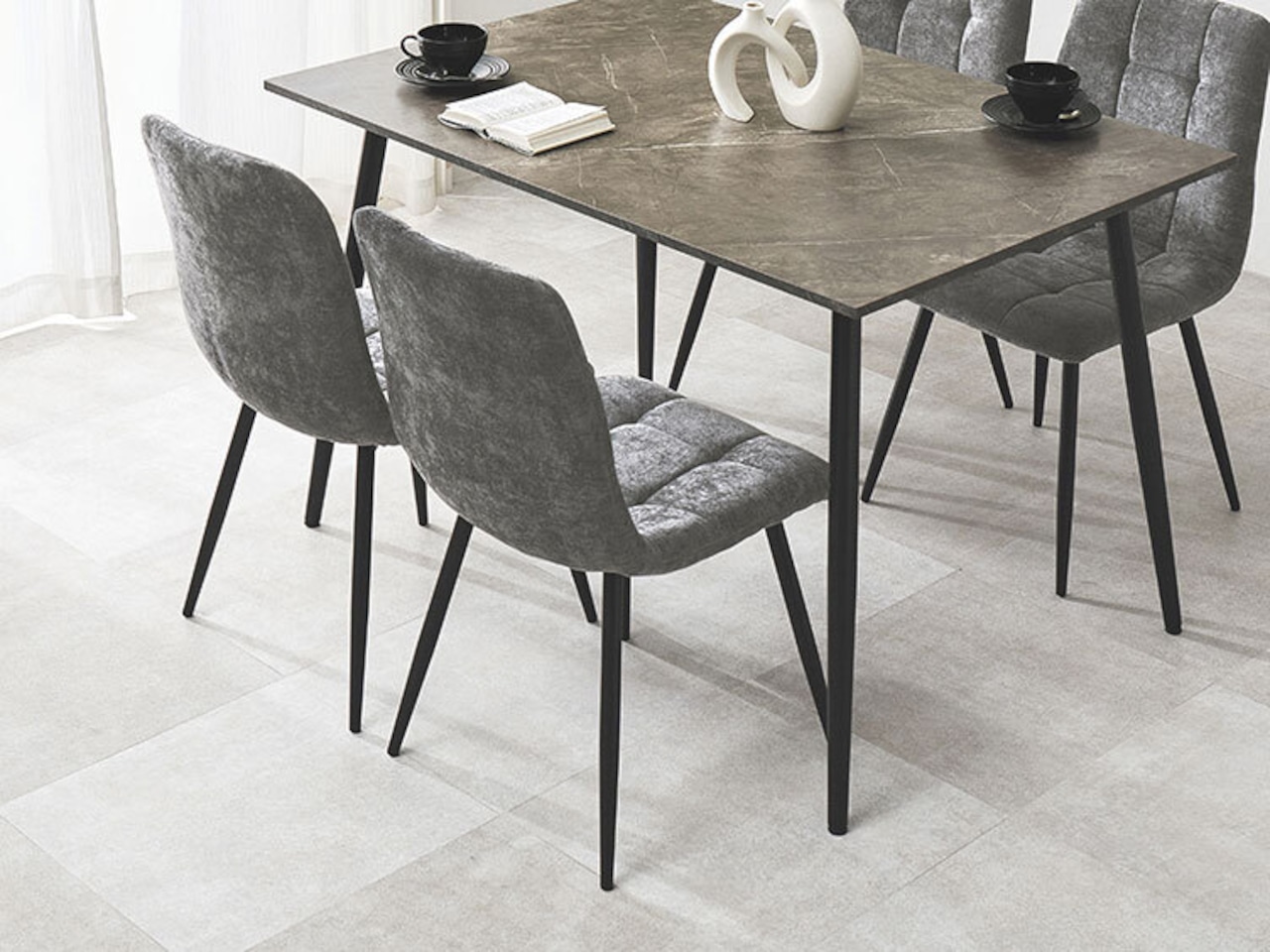 直径80cmラウンドテーブル3点セット 大理石調【チェア:グレー】・画像14