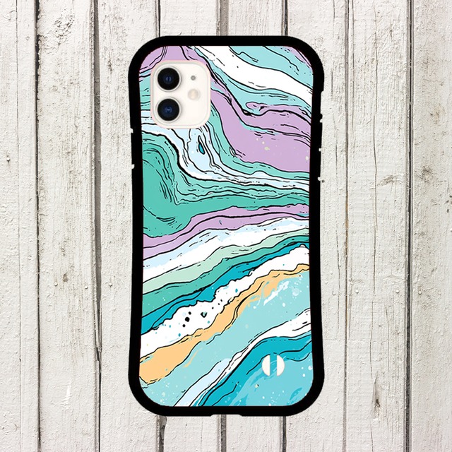 受注生産 iPhoneケース ミントとラベンダーの水流マーブル｜水面模様 MARB056B