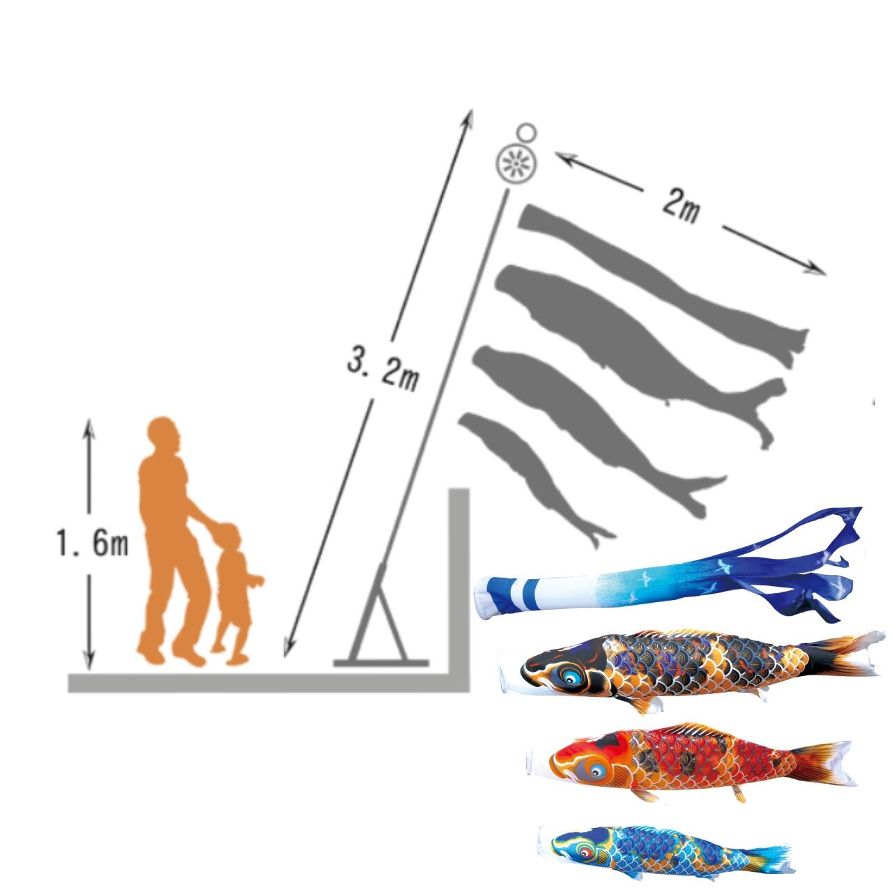 京錦プレミアムベランダスタンドセット　１.５M６点セット（徳永鯉のぼり）