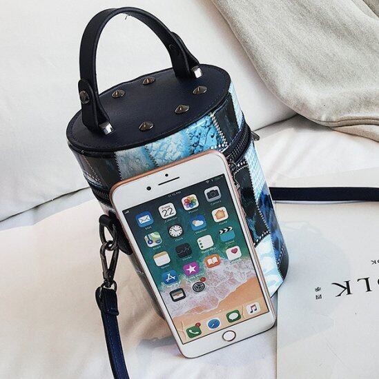 ショルダーバッグ ミニバッグ 筒型 パッチワーク風 ハンドバッグ