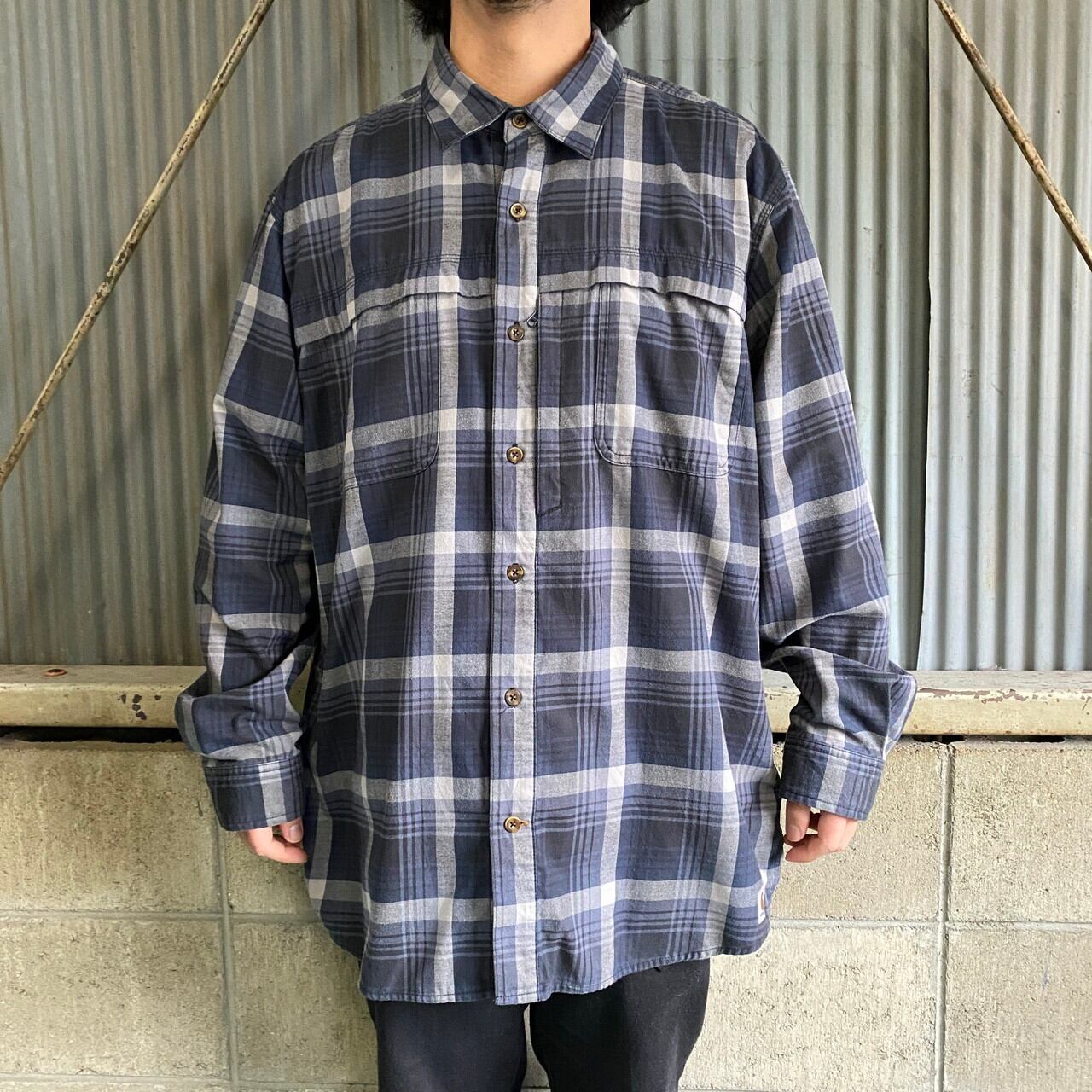 カーハート Carhartt フランネルシャツ チェック柄 ヘビーネル ロゴ パッチ ロングスリーブ 長袖 サイズ：2XL レッド×ベージュ×グレー