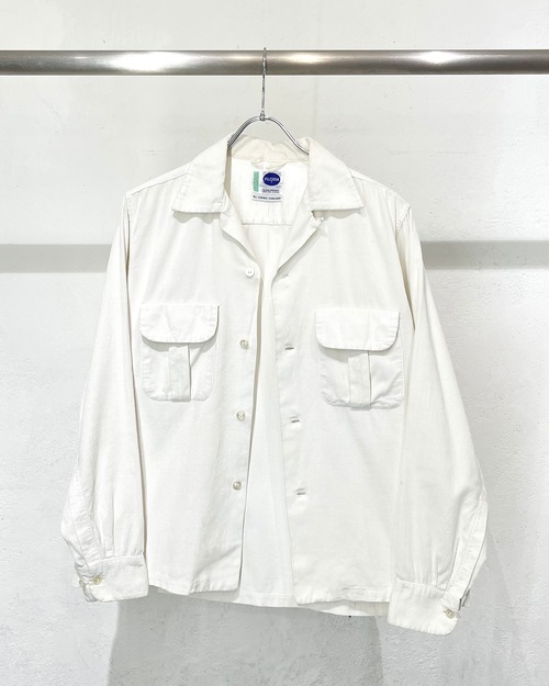 ~60s Pilgrim "White" L/S Open Collar Corduroy Shirt