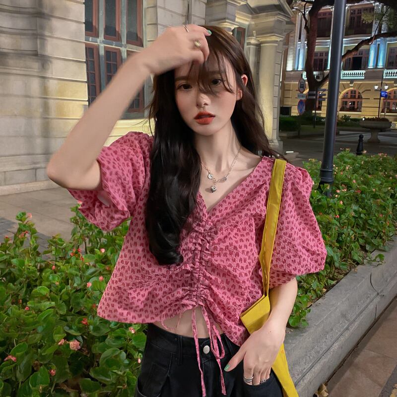 シャツ サマースタイルスリーブギャザー半袖 ショート ハーフスリーブ ストリート 大人ガーリー スウィート キュート カジュアル 夏物 YY-ファッション3323421806