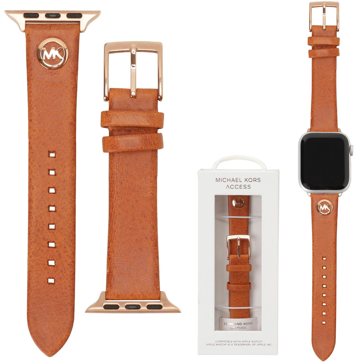 マイケルコース MICHAEL KORS Apple watch strap MKS8003 アップル ウォッチ ストラップ 替えベルト【38mm/40mm/41mm ケース対応 ※ベルトのみ】MKロゴ レザー ストラップ タンブラウン レディース 交換バンド 付け替えベルト | イッシンイチー