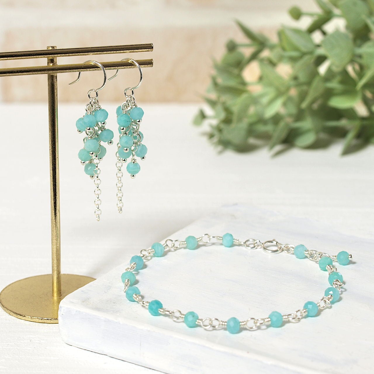 アマゾナイト ドロップu0026ラウンド  ブレスレット [X1607]