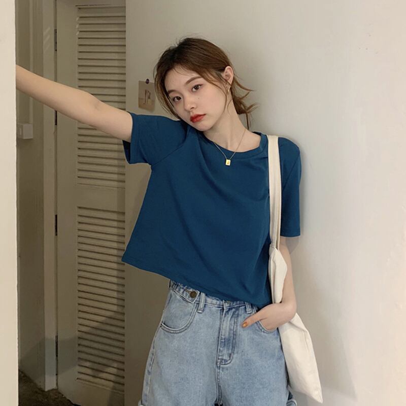 ショートTシャツ シャツ サマーソリッド カラートップス スプリングルーズ 春物 夏物 ソリッドカラー スーパーモール66713172537