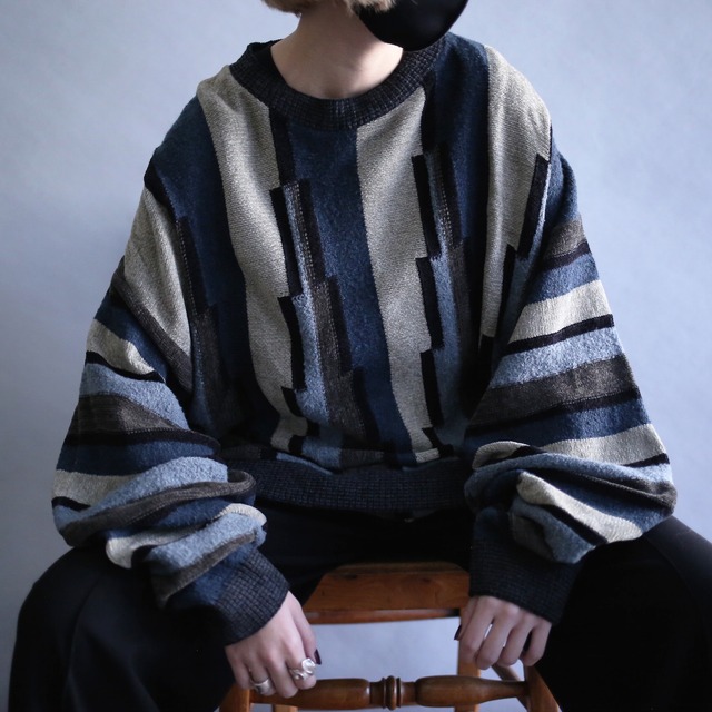 cold color gimmick stripe pattern loose knit