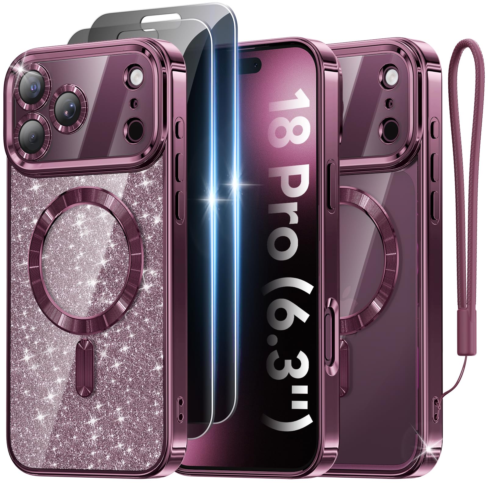 Meifigno ケースiPhone 18 Pro対応, MagSafe対応, 覗き見防止フィルム 2枚, バーガンディ