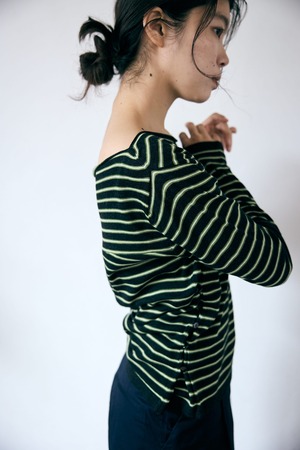 Sheer border long tee CHARCOAL