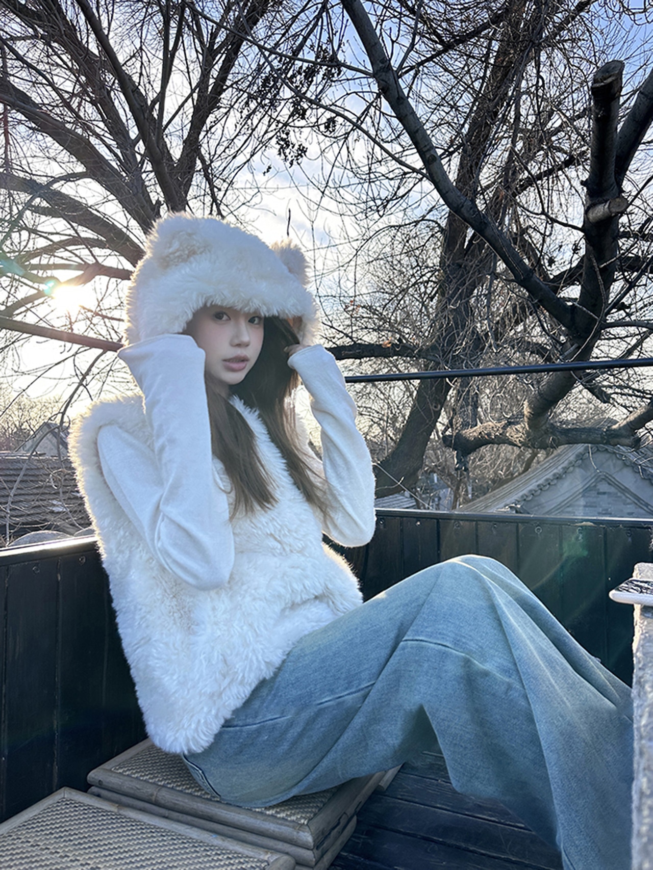 ゆったりシルエット・くま耳フード付きアウター