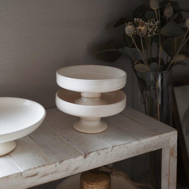 【 完売 】Brocante 脚つき深皿 ホワイト｜信楽焼 陶器のコンポート ケーキスタンド 花器 ディスプレイ 日本製 お皿 食器 ギフト お祝い