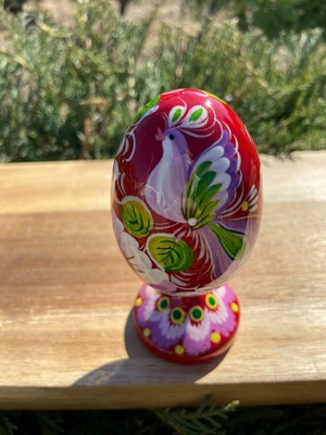 ペトリキウカ塗り　木製プィサンカ・スタンド一体型（イースター・エッグ）9cm（ホメンコ作）