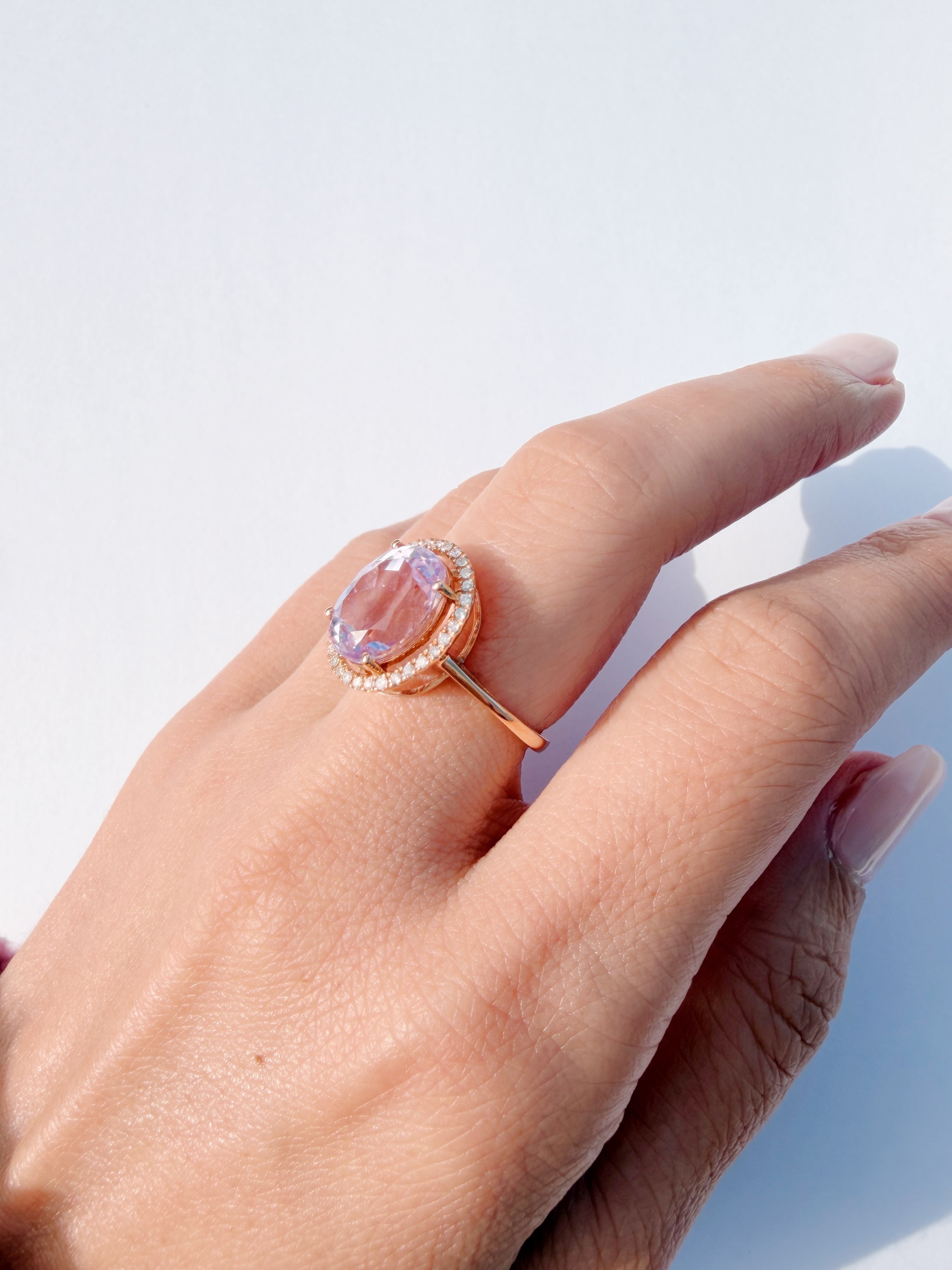 クンツァイト ダイヤモンド Halo Grand Bijoux 18K Ring | ＜天然石