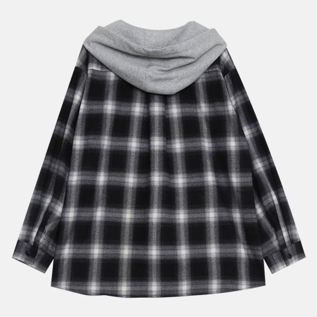 hooded check shirt　J00362
