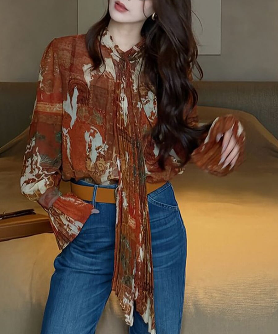 シック◆プリントタイブラウス【t-11056】