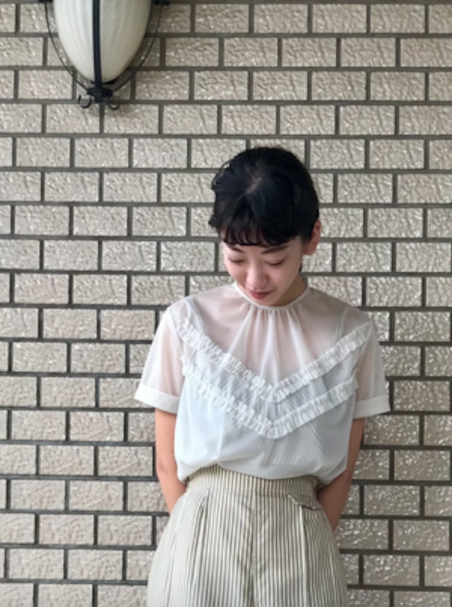 DOUBLE RUFFLE BLOUSE < WHITE>