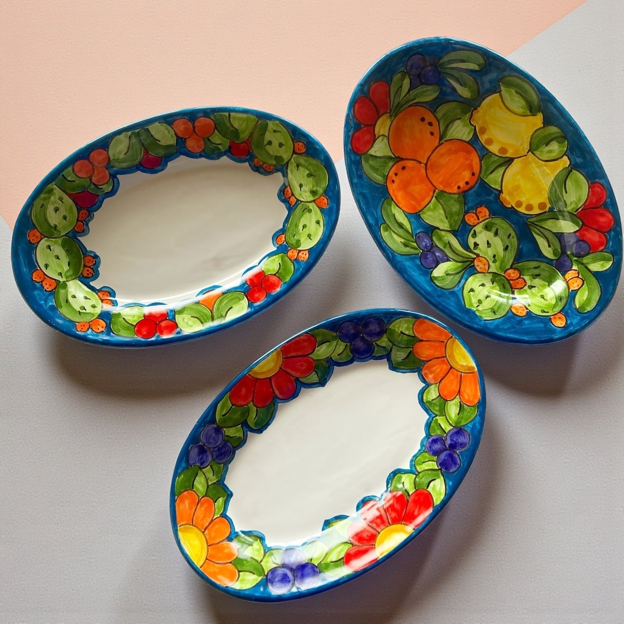 オーバル皿 26cm 花とフルーツ マヨリカ焼き イタリア陶器 OVL057