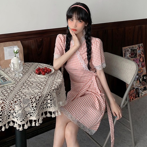 ✞ きれいめ☆ウエストすっきり☆着痩せVネックレーススカート スタンダードチェック柄 レトロ ステッチ ✞ゴスロリ SM ミリ 甘ロリ クラロリ 和ロリ エレガント 黒ロリ 姫ロリ 華ロリ BB-BB5921836