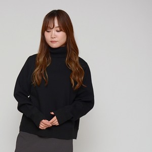 【肌触り最高】ニット見え 裏起毛タートルネックトップス ‐ LEE-25131 ブラック ‐