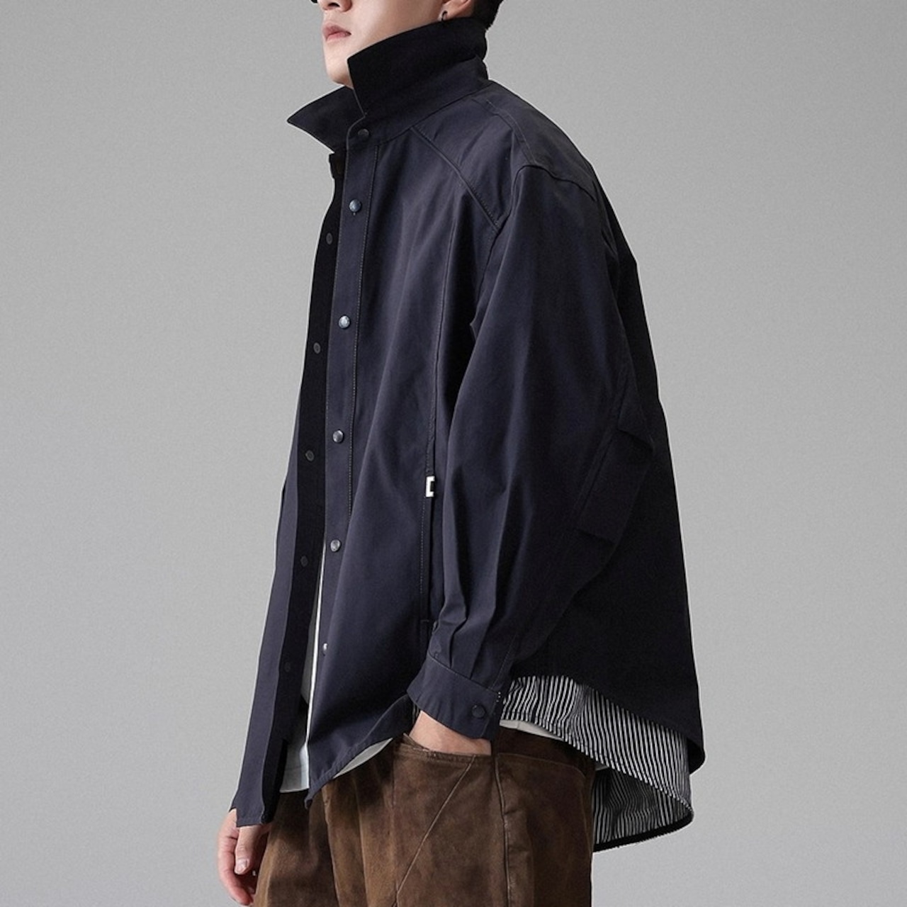 Button Front Waist-Length Wide Shirt Jacket ◇H0964