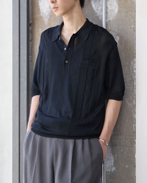 summer knit polo shirt / cable knit details / From EUROPE