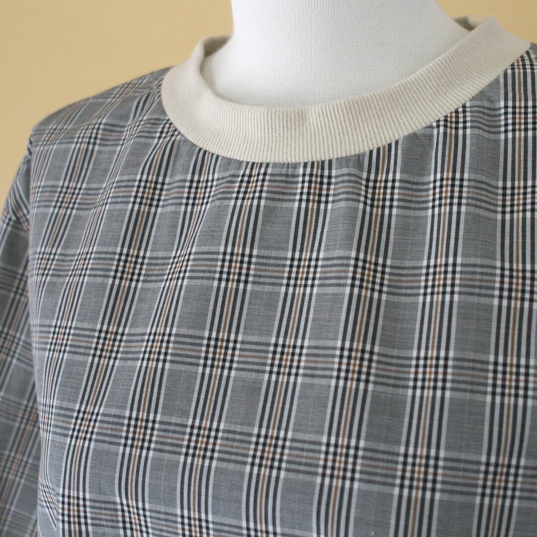atelier naruse アトリエナルセ コットンネックリブTシャツ・グレンチェック