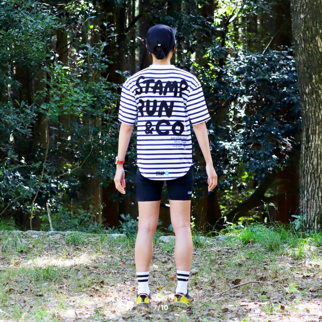 STAMP RUN&CO(スタンプ) STAMP WIDE TEE (WHITE / NAVY BORDER)