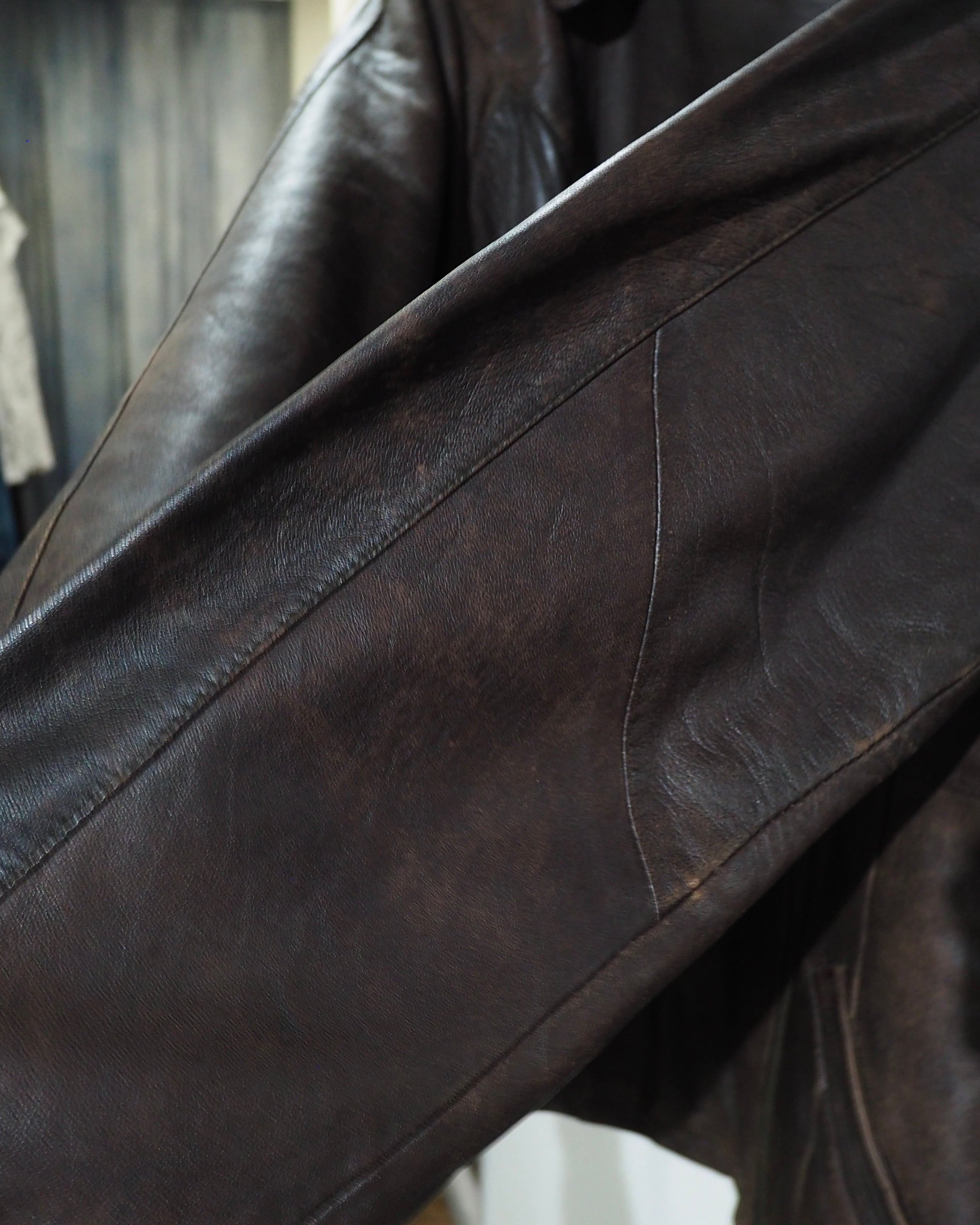 1990s " 変形 " Diagonal Zipper Design Vintage Lamb Leather Jacket