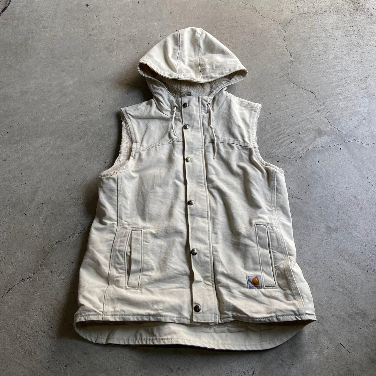 新品未使用品 デッドストック Carhartt カーハート ダック地 フード ベスト ボアライナー 裏ボア レディースl相当 古着 ホワイト 白 ワークジャケット Ws22 15 Cave 古着屋 公式 古着通販サイト