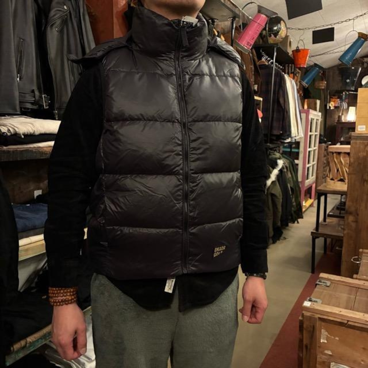 TOPANGA Men's Gold Lining Black Hooded Down Vest Quilting Vest Feather Outer