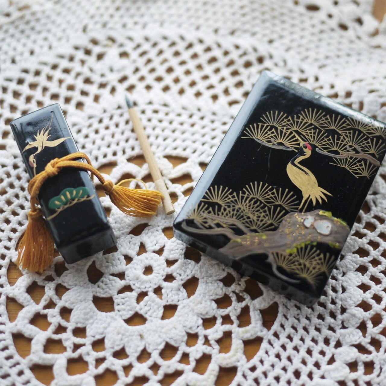 和ドールハウス 文箱 筆入れ 雛道具 蒔絵 螺鈿 漆器