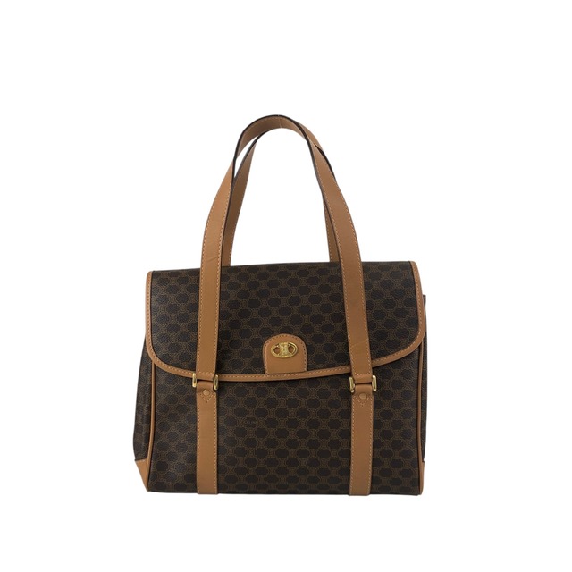 CELINE セリーヌ マカダム ショルダーバッグ ブラウン トリオンフ PVC フラップ vintage ヴィンテージ オールド 3jns43