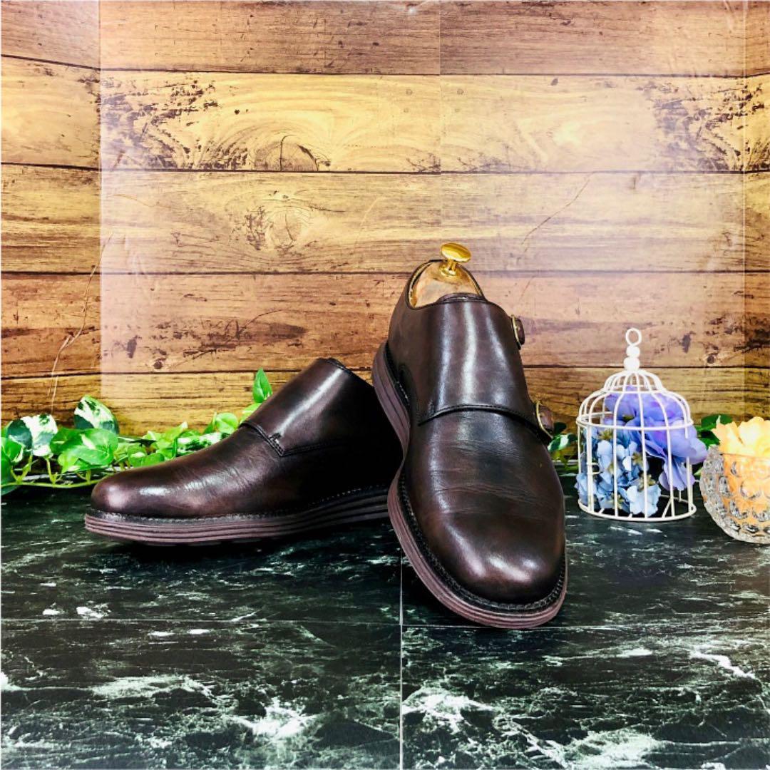 COLE HAAN ブラウン ダブルモンクストラップシューズ