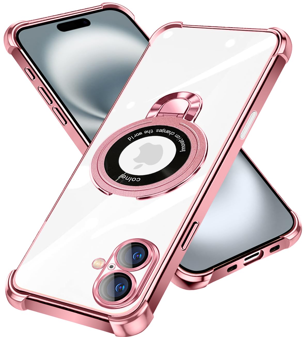 nahailun iPhone 16 ケース クリア リング付き MagSafe対応 耐衝撃 シリコン iPhone 16 ケース TPU 車載ホルダー ワイアレス充電 アイフォン16 スマホケース 米軍MIL規格 120°反転 薄型 軽 スタンド機能 マグネット搭載 多機能 スタンド Qi無線ワイヤレス充電 黄変防止 めっき加工技術 落下防止 滑り止め(ローズゴールド)