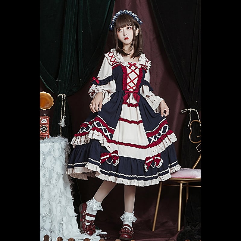 サブカル 服 地雷系 通販 ロリータ 華ロリ ワンピ レトロ レース編上げ フリル リボン ふんわり 甘い 量産型 ガーリー