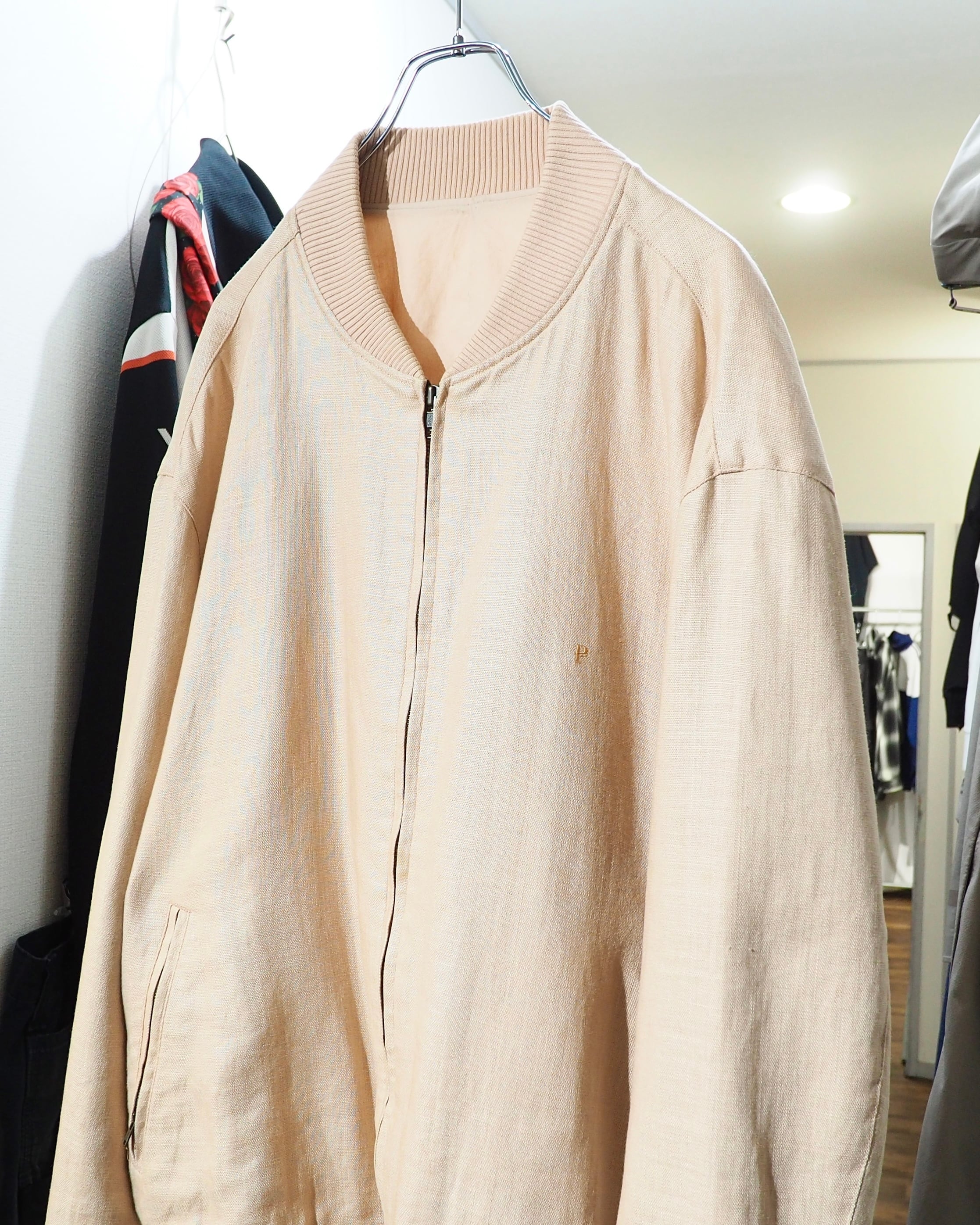 " PAPAS " Soft Light Beige color vintage loose Linen jacket